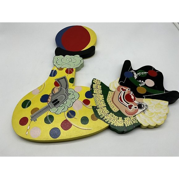 Vintage Hand Crafted Set of 2 Wood Cut Out Clown Wall Decor MCM Collectible - Picture 12 of 16